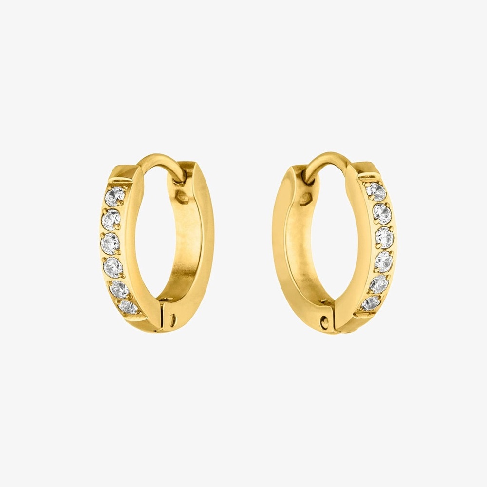ATOLEA Tiny Gold Hoop Earrings with Crystal Bar - Picture 2 of 10